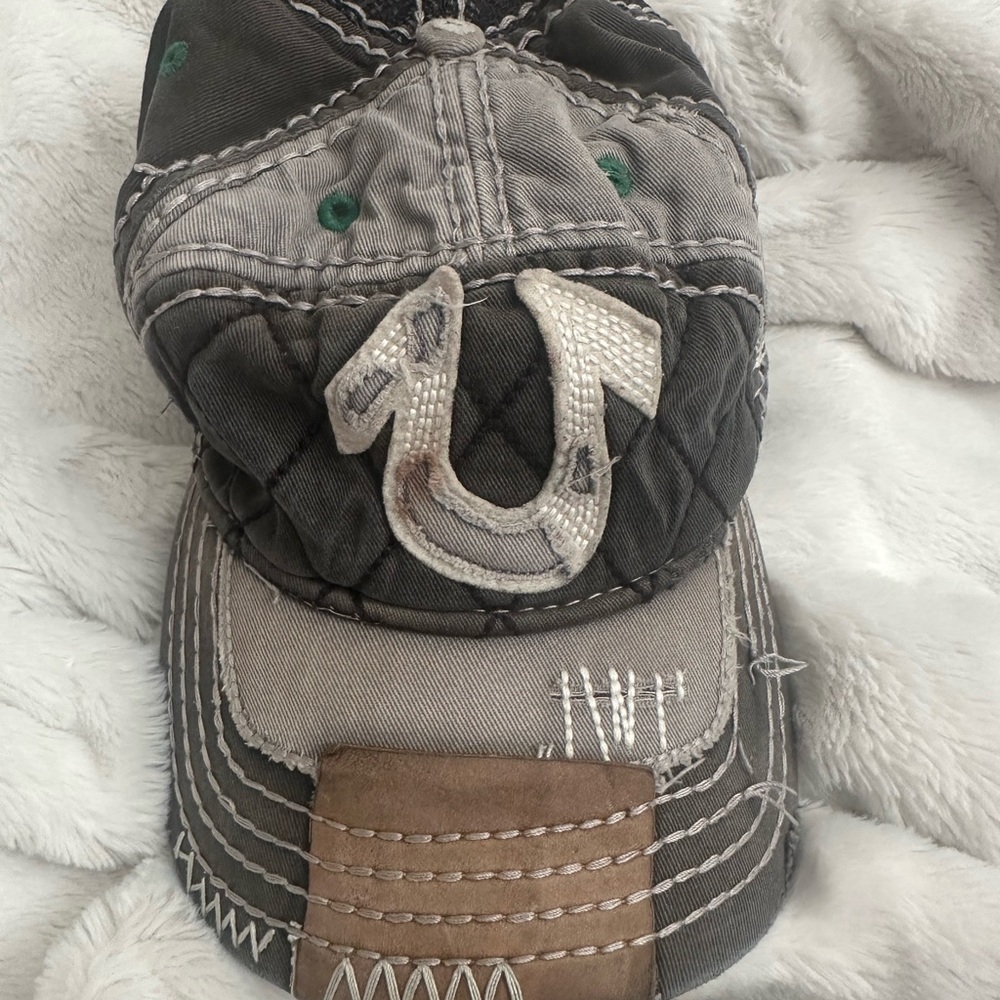True Religion Gray and Brown Quilted Cap